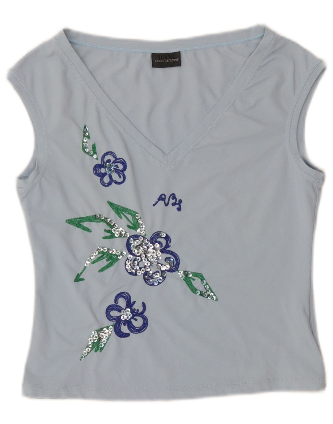 Roccobarocco Damen Crop Graphic Weste Top IT 44 Mittelblaues, geblümtes Nylon
