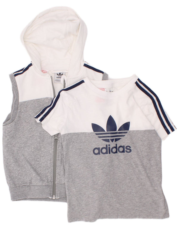 Adidas 2-teiliges Set mit grafischer Kapuze für Jungen, 3–4 Jahre, graue Farbblock-Baumwolle