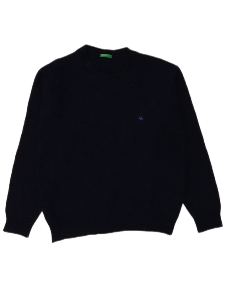 BENETTON Damen-Pullover mit Rundhalsausschnitt, UK 16, Größe L, marineblaue Wolle