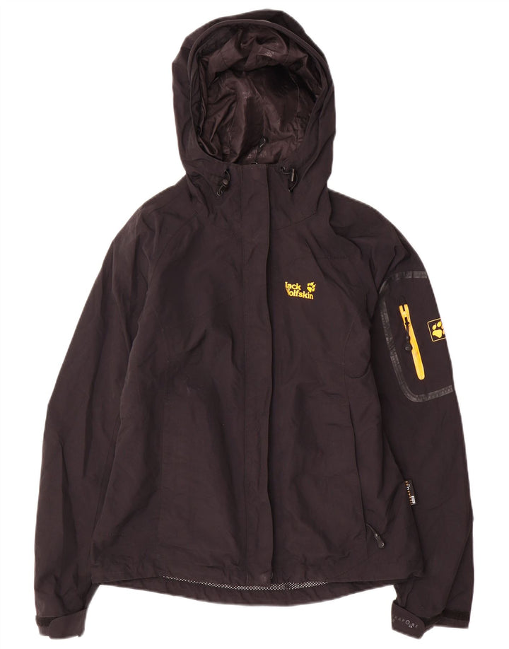 Jack Wolfskin Damen Regenjacke mit Kapuze, UK 8, Small, Schwarz, Polyamid