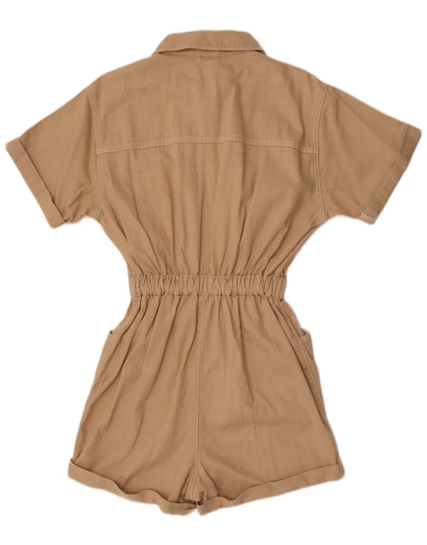 Topshop Damen Kurzarm-Playsuit UK 8 Small Beige Baumwolle