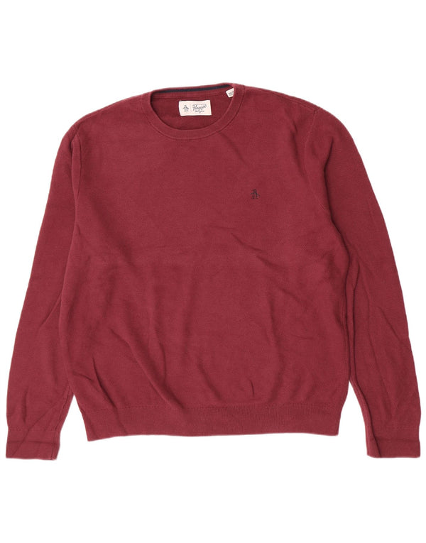 Penguin Herren-Pullover mit Rundhalsausschnitt, 2XL, Burgunderrot, Baumwolle