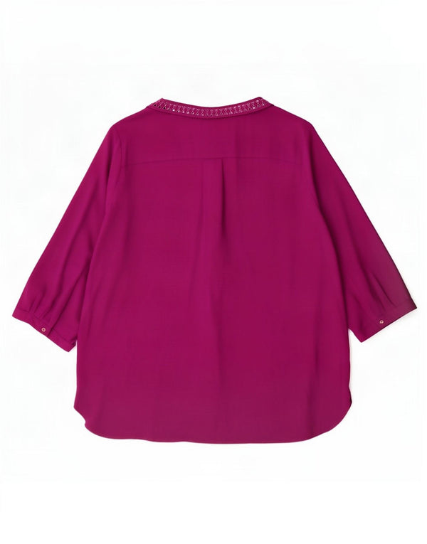 Marks & Spencer Damen-Blusenoberteil mit 3/4-Ärmeln, UK 24 4XL, Lila, Polyester