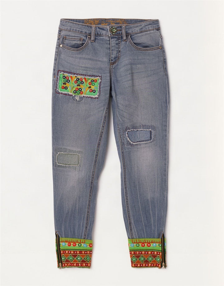 Desigual Damen Jogger Tapered Jeans W24 L27 Blau Patchwork
