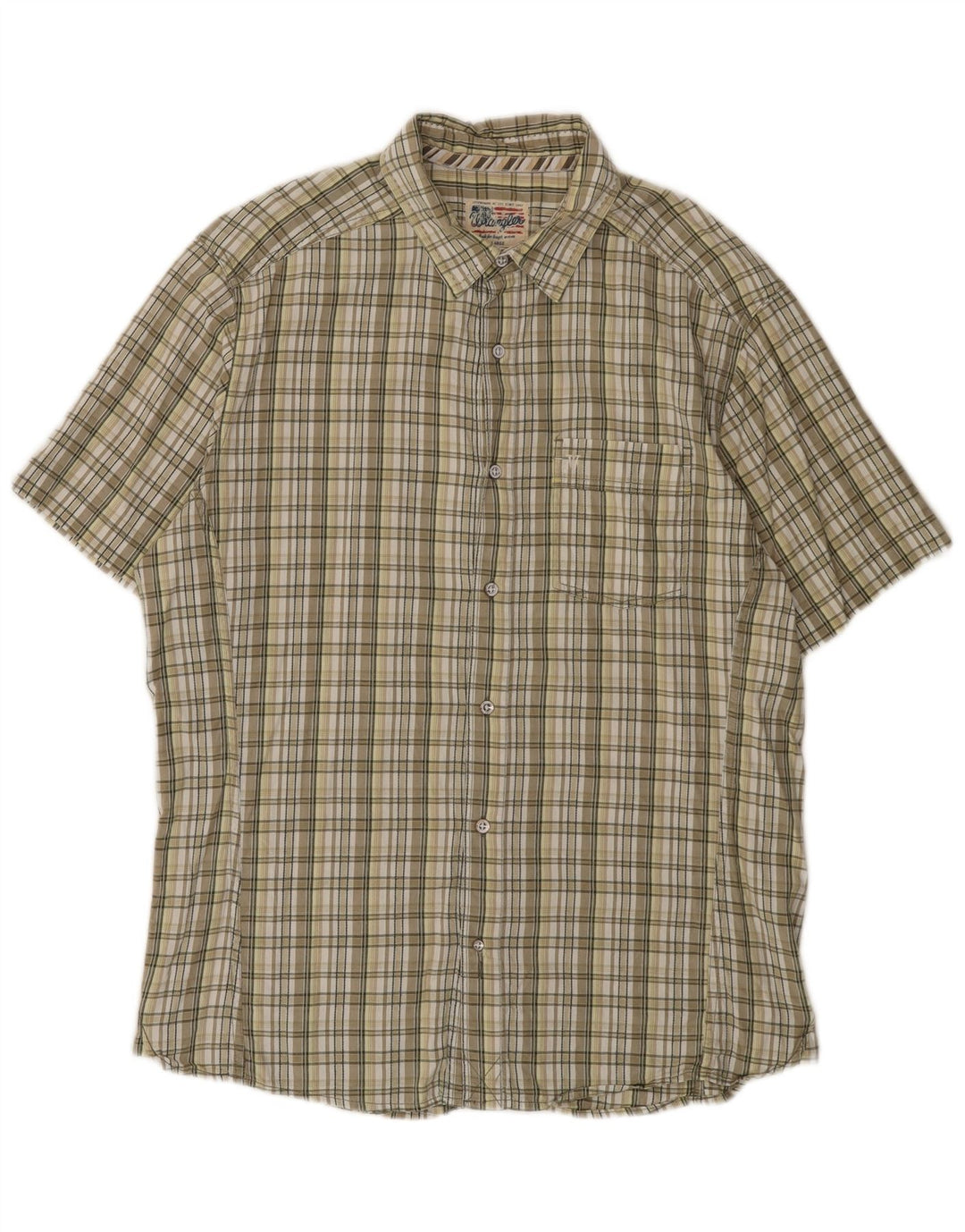 Wrangler Herren Kurzarmhemd XL Beige kariert Baumwolle