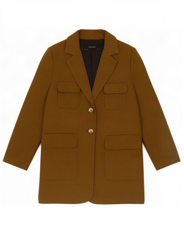 Zara Damen Mantel UK 14 Medium Khaki Baumwolle