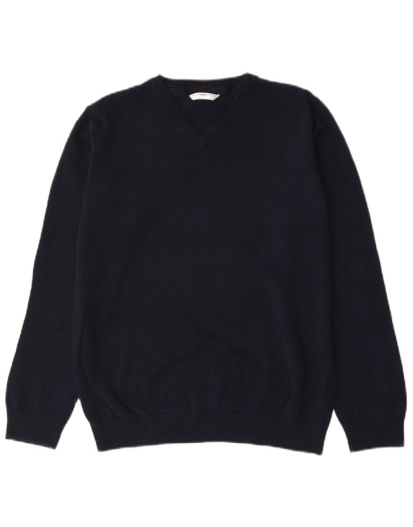 Marks & Spencer Jungen-Pullover mit V-Ausschnitt, 15–16 Jahre, marineblaue Baumwolle