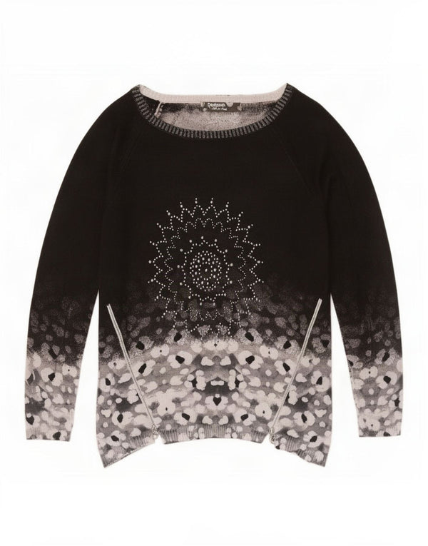 Desigual Damen-Pullover mit U-Boot-Ausschnitt, Gr. 14, mittelschwarz, geblümt