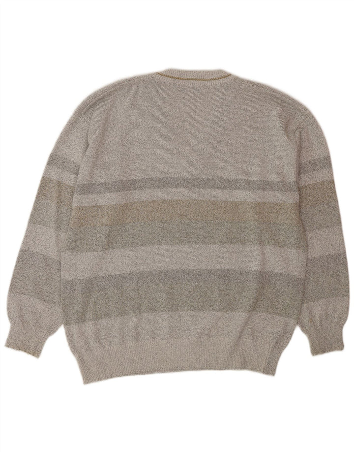 BREIDHOF Herren-Pullover mit V-Ausschnitt, groß, graue geometrische Baumwolle
