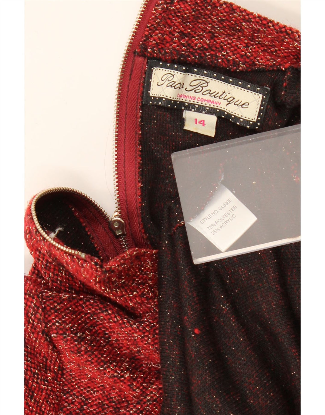 PACO BOUTIQUE Damen Langarm-Pulloverkleid UK 14 Large Rot meliert