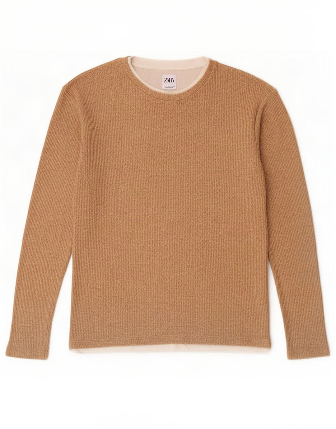 Zara Herren-Oberteil, langärmelig, klein, Beige, Baumwolle