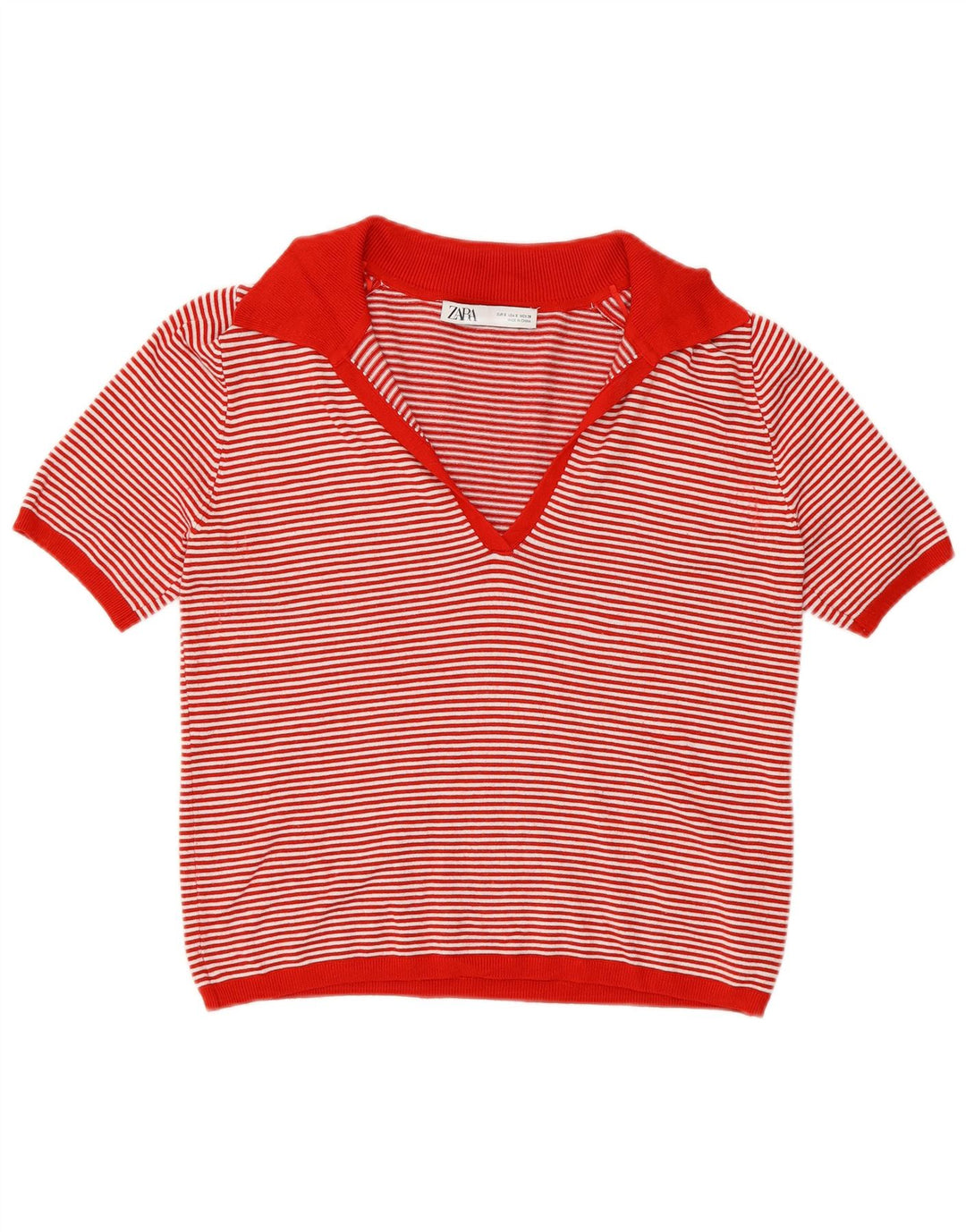 Zara Damen Poloshirt UK 10 Kleine rot gestreifte Viskose