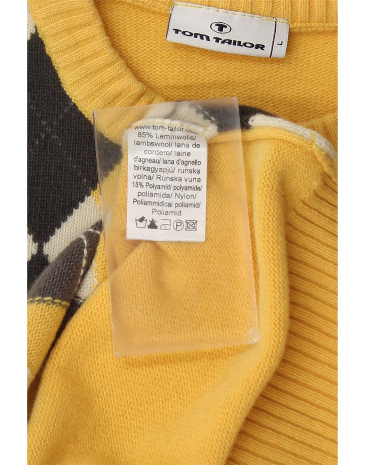 Tom Tailor Herren-Pullover mit Rundhalsausschnitt, groß, gelbe Argyle-/Diamantwolle