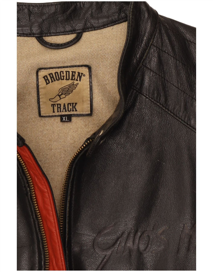 Brogden Herren Crop Graphic Lederjacke UK 42 XL Schwarz Colourblock