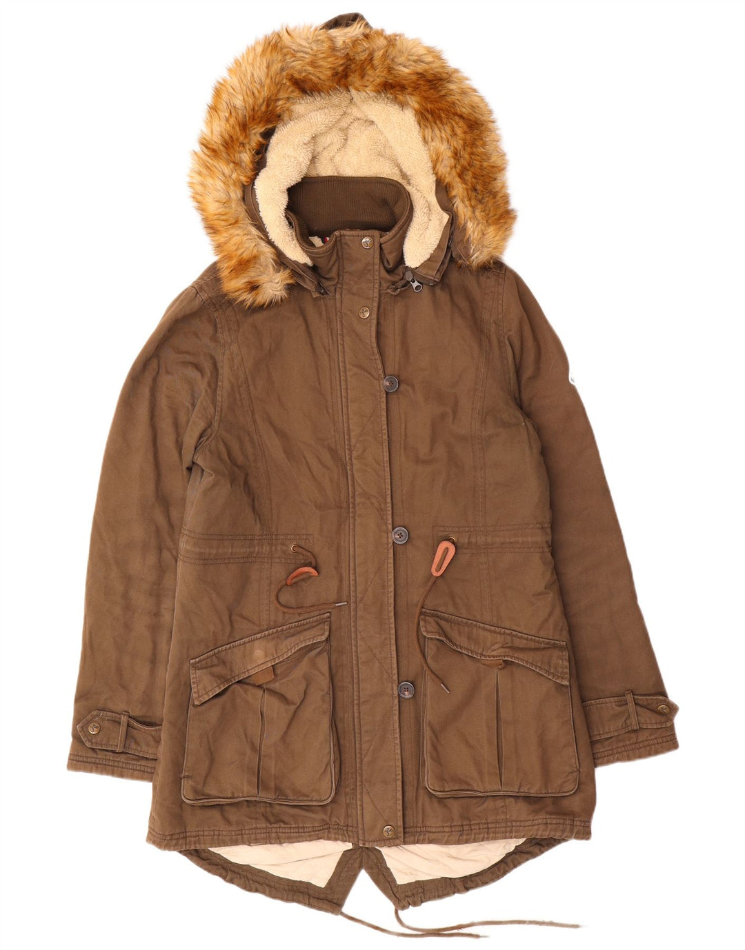 Puffa Damen-Parka mit Kapuze, UK 14, Größe L, braun, Baumwolle