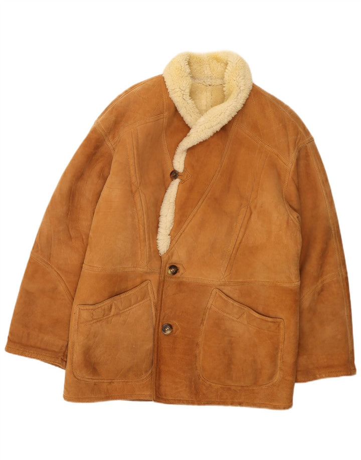 Vintage Herren Shearling Jacke UK 36 Small Beige Schaffell