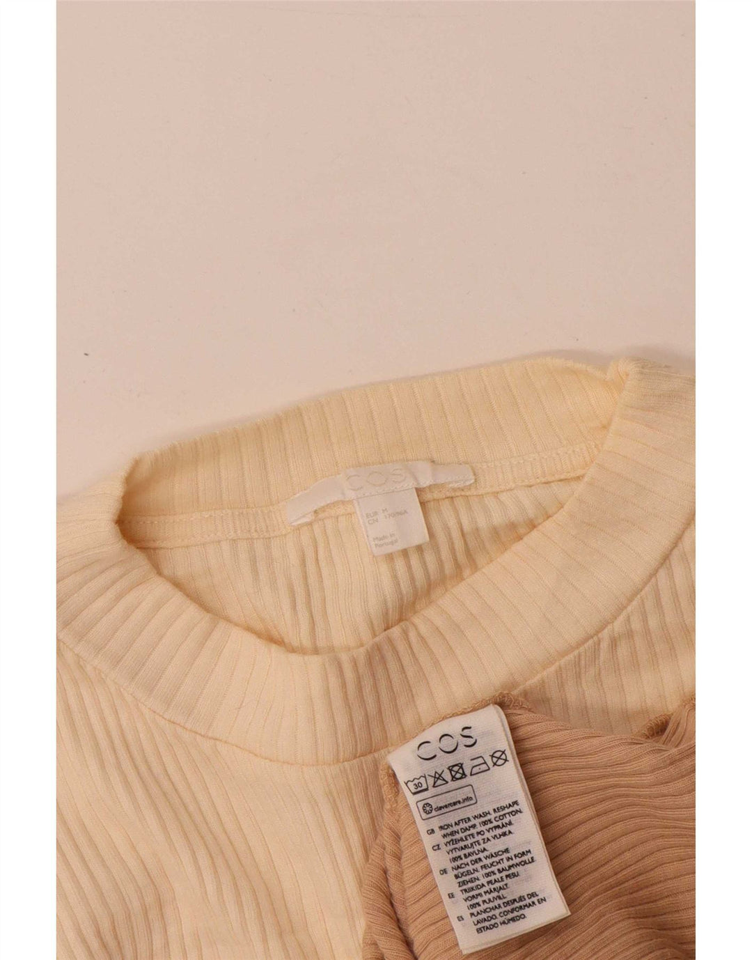 Cos Womens Top Langarm UK 12 Mittelbeige Colourblock-Baumwolle