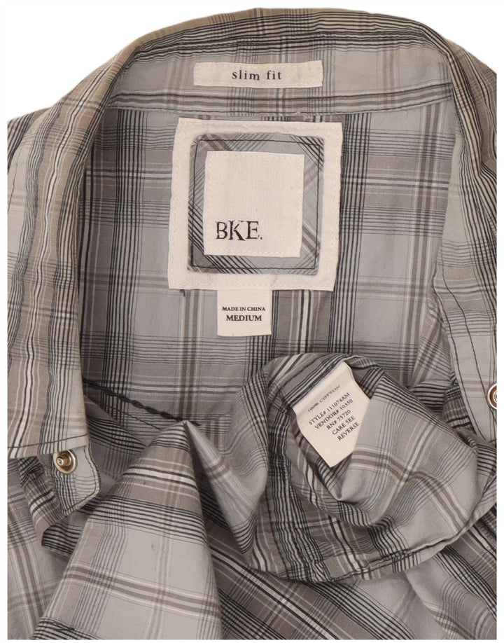 BKE Herren-Slim-Fit-Hemd aus mittelgrauer Karo-Baumwolle