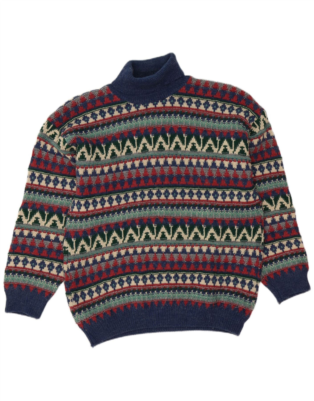 Vintage Herren-Pullover mit Rollkragen, groß, mehrfarbig, Fair-Isle-Wolle