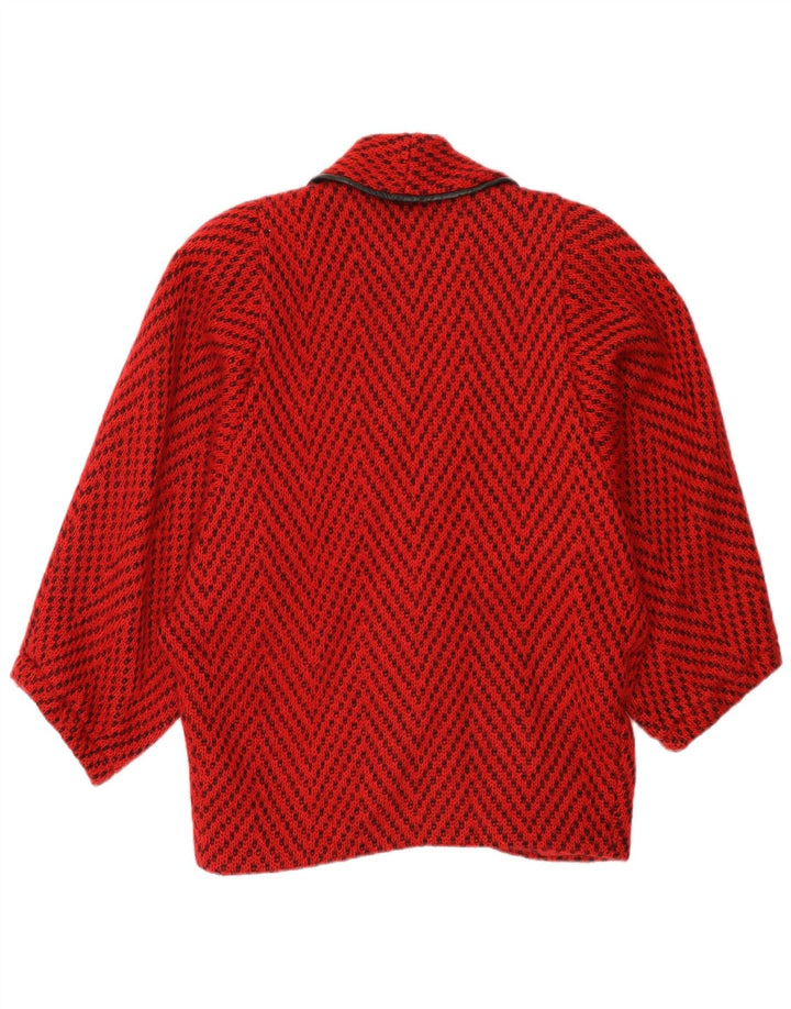 Vintage Damen Strick-Fledermausjacke UK 14 Großer roter Chevron