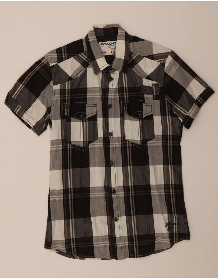 Jack & Jones Herren-Kurzarmhemd, mittelschwarz, kariert, Baumwolle