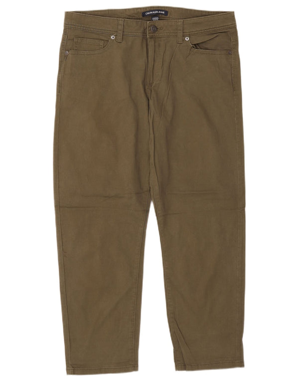 CALVIN KLEIN Damen Tapered Cropped-Hose US 12 Large W34 L26 Khaki