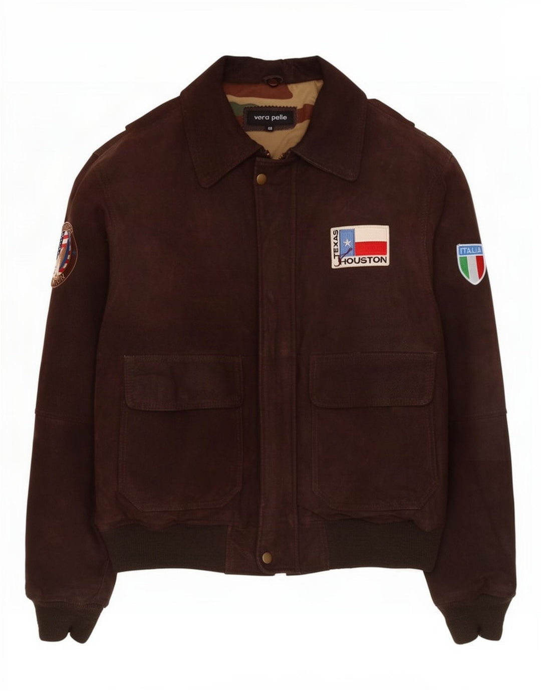 Vintage Herren Lederjacke mit Grafik IT 48 Mittelbraun