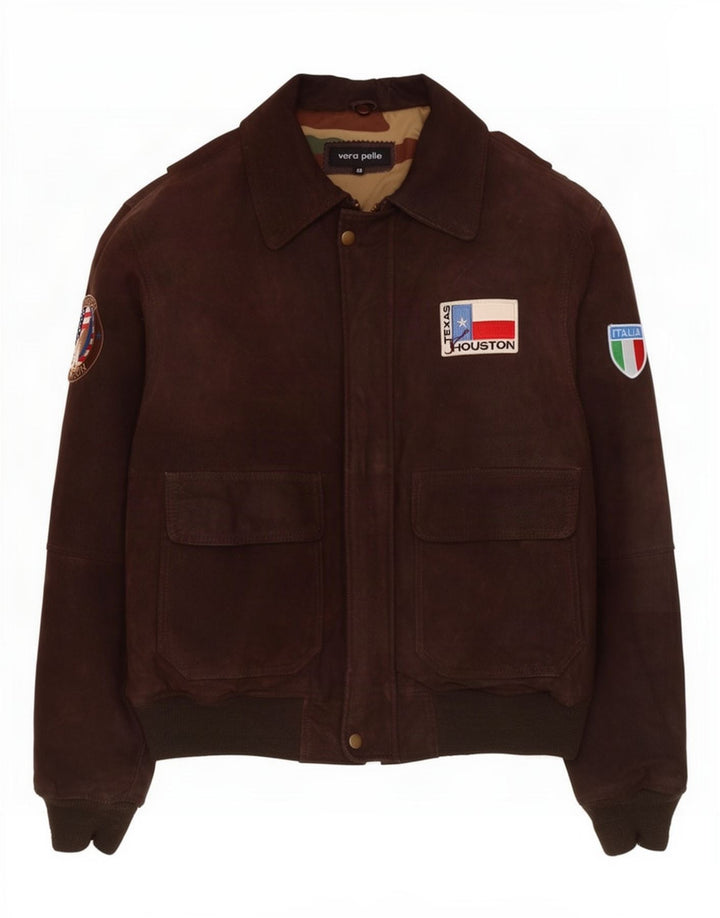 Vintage Herren Lederjacke mit Grafik IT 48 Mittelbraun