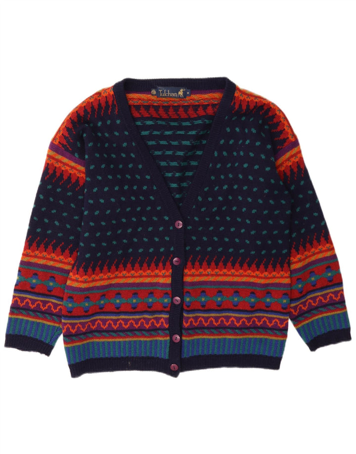 Tulchan Damen-Cardigan-Pullover UK 14 Medium Mehrfarbige geometrische Wolle