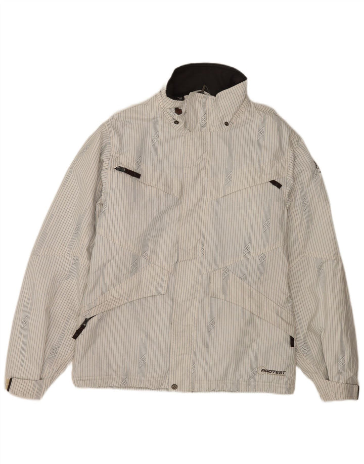 Protest Herren-Skijacke UK 36 Small Weiß gestreiftes Polyester