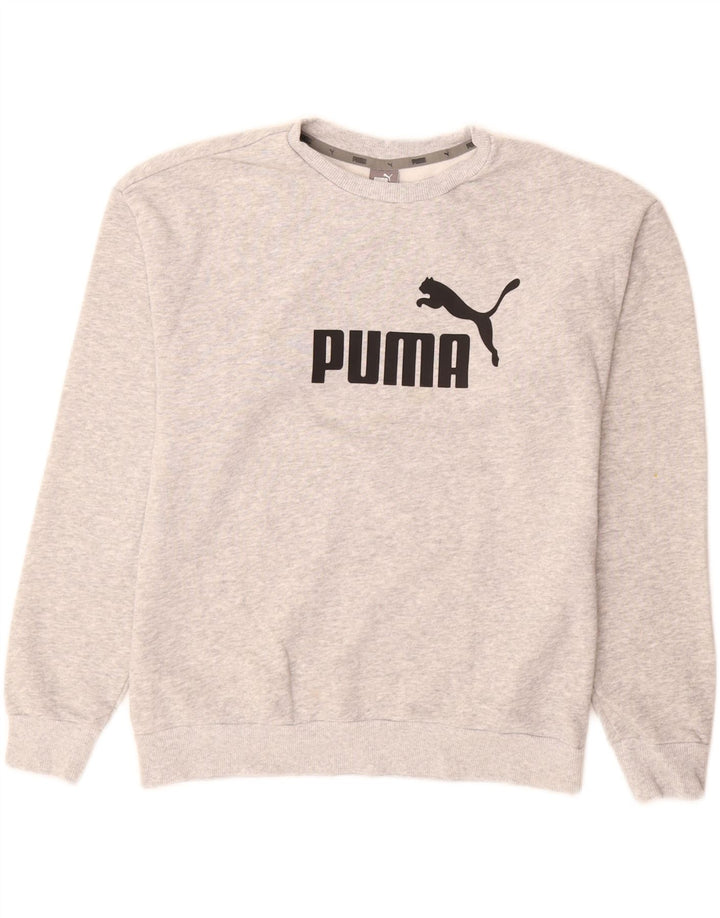 Puma Womens Graphic Sweatshirt Pullover UK 12 Mittelgrau gefleckte Baumwolle