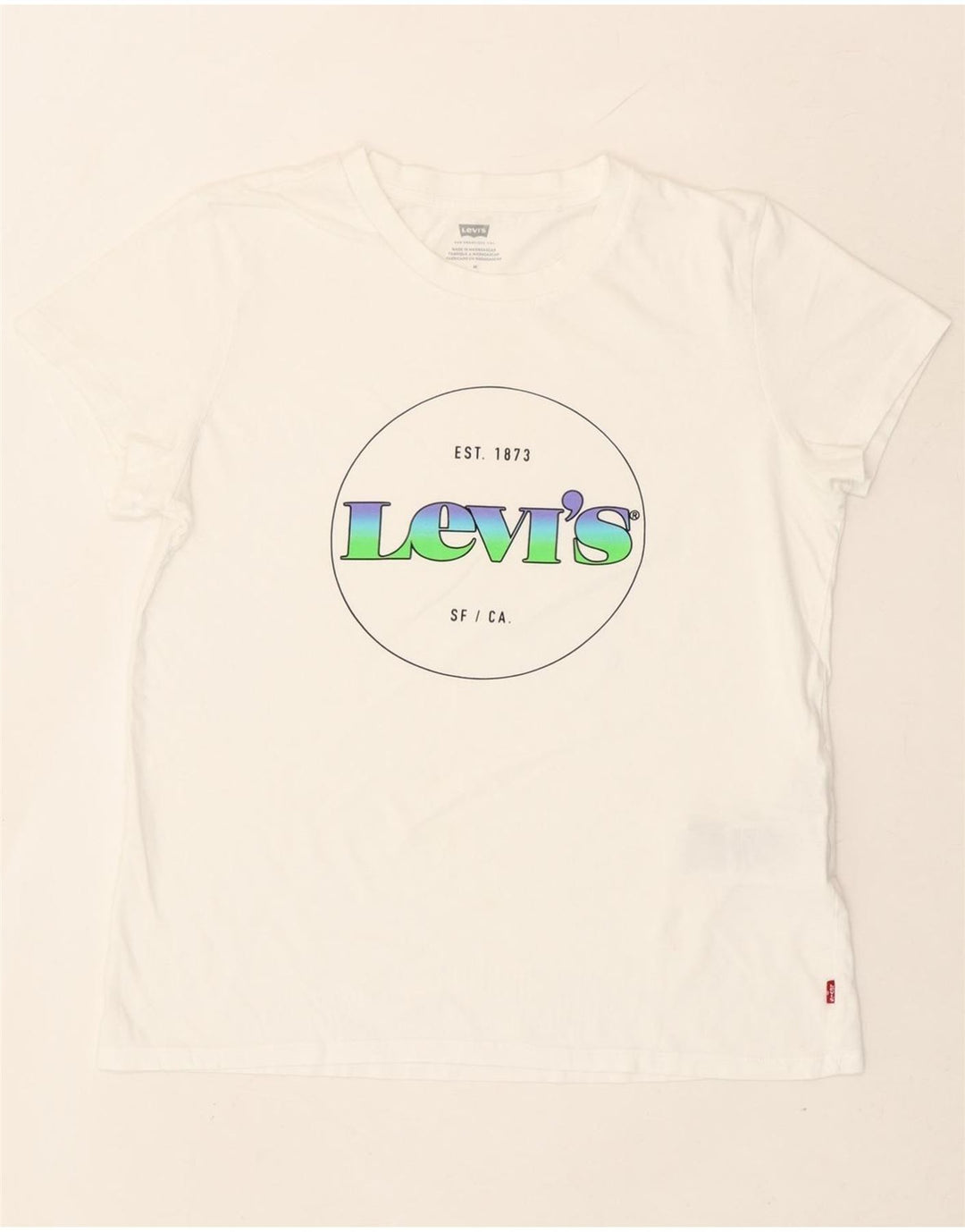LEVI'S Womens Graphic T-Shirt Top UK 14 Medium White Cotton Vintage Levi's and Second-Hand Levi's from Messina Hembry 