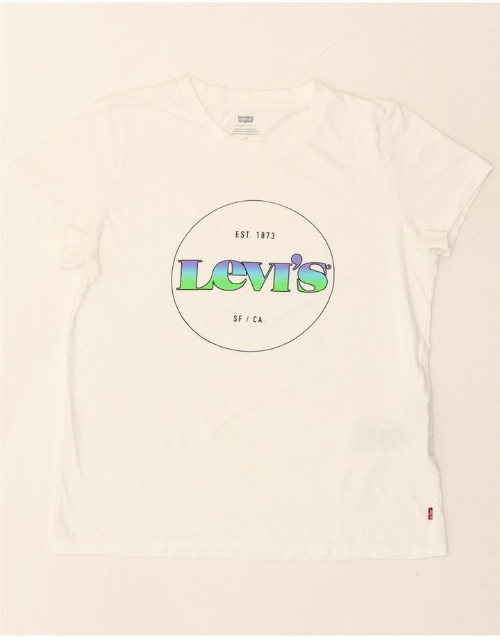 LEVI'S Womens Graphic T-Shirt Top UK 14 Medium White Cotton Vintage Levi's and Second-Hand Levi's from Messina Hembry 