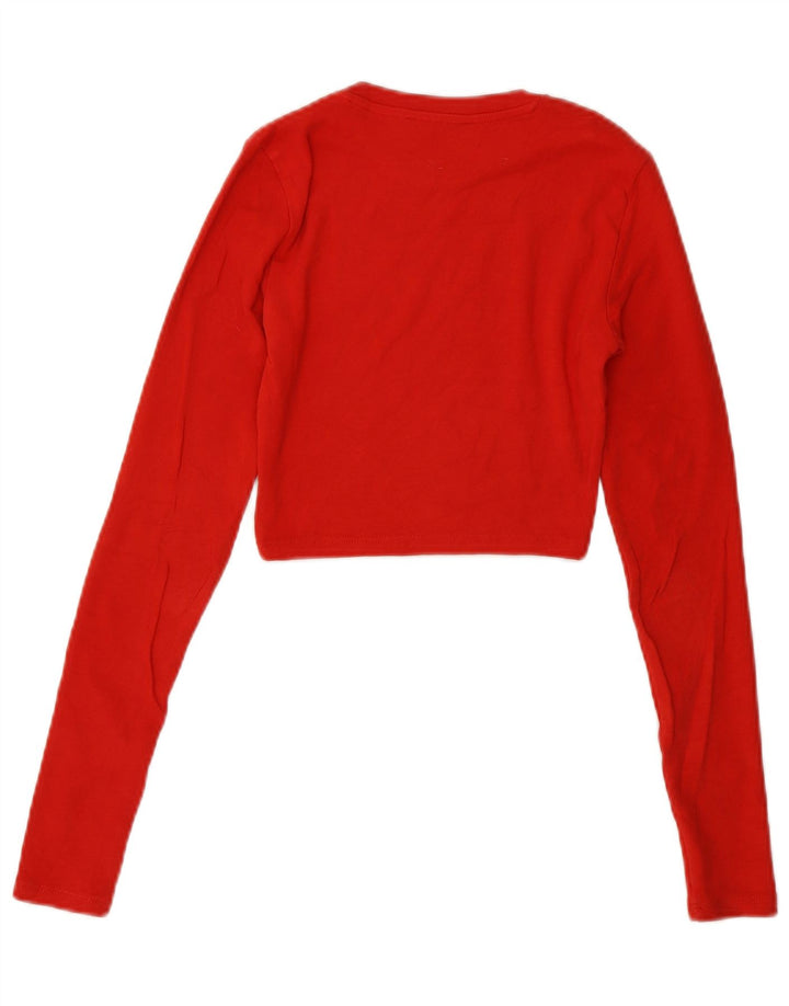 Zara Damen Crop Top Langarm UK 8 Small Rot