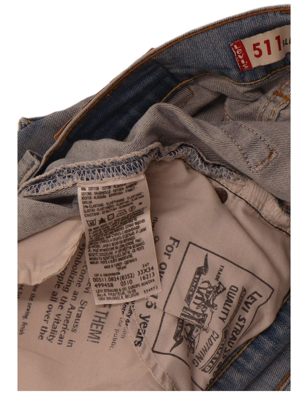 LEVI'S Mens 511 Slim Jeans W33 L34 Blue Cotton