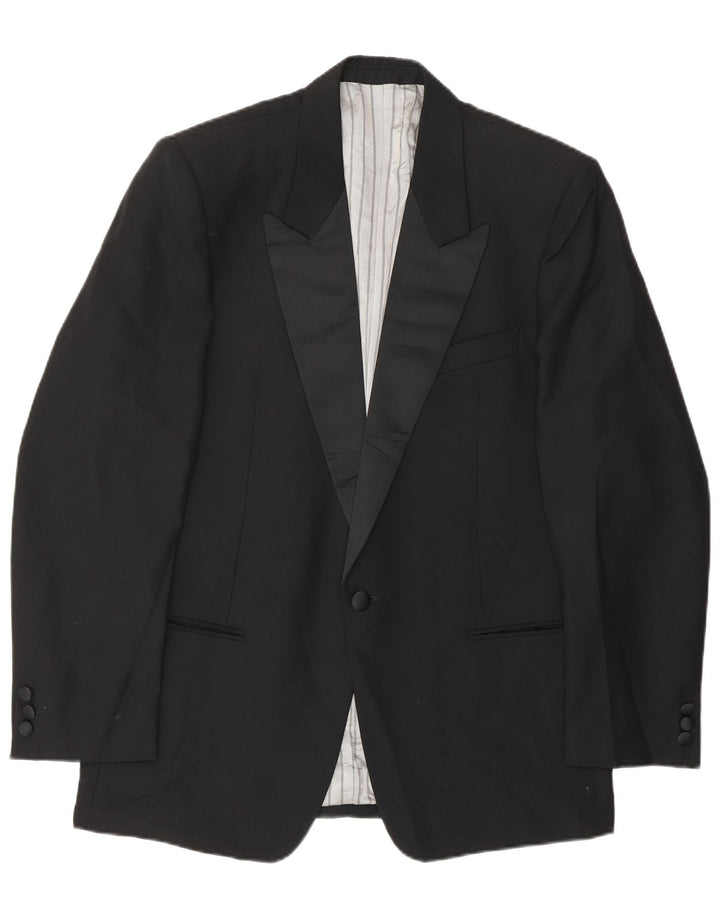 Vintage Herren 1 Knopf Blazer Jacke IT 48 Mittelschwarze Wolle