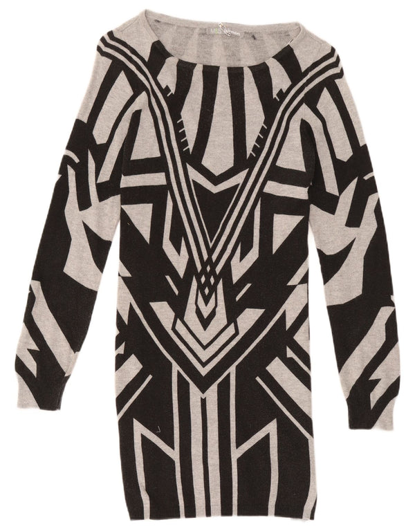 Marks & Spencer Langarm-Pulloverkleid für Damen, Gr. 8, klein, grau, geometrisch