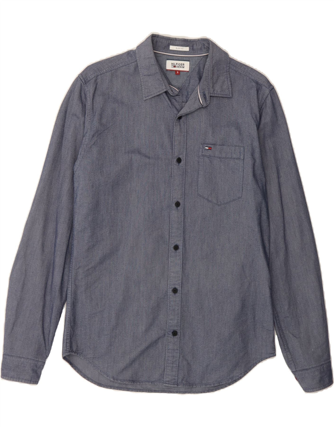 TOMMY HILFIGER Mens Slim Fit Shirt Small Navy Blue Cotton Vintage Tommy Hilfiger and Second-Hand Tommy Hilfiger from Messina Hembry 