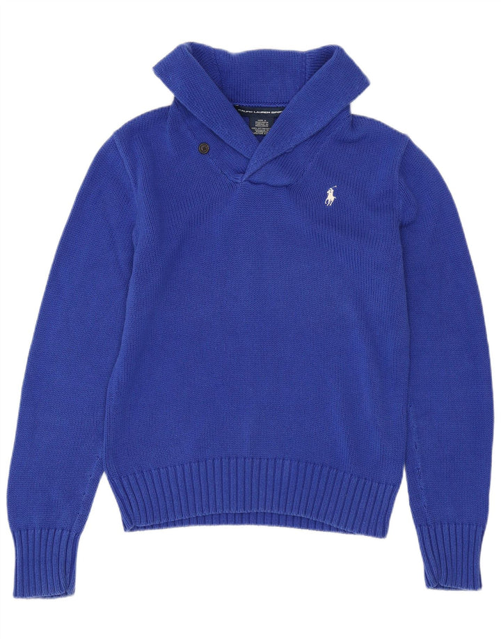 RALPH LAUREN Damen-Pullover mit Schalkragen, UK 14, Größe L, Marineblau, Baumwolle