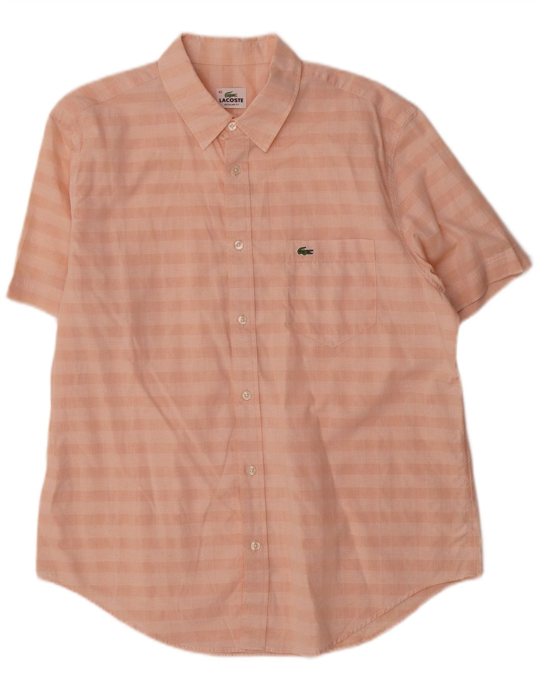 Lacoste Herren-Hemd, kurzärmelig, reguläre Passform, Größe 42, groß, rosa kariert, Baumwolle