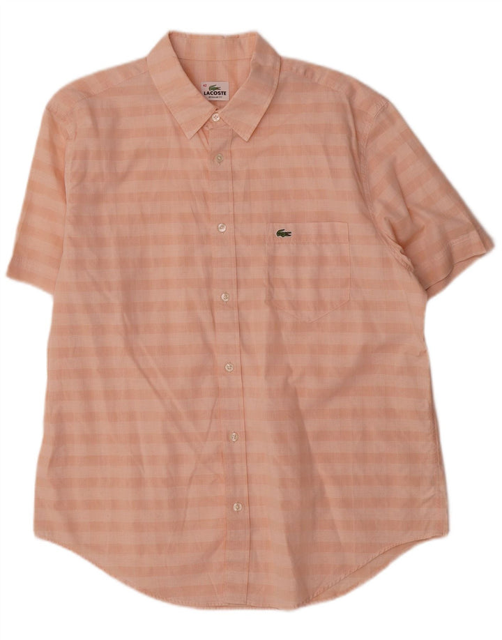 Lacoste Herren-Hemd, kurzärmelig, reguläre Passform, Größe 42, groß, rosa kariert, Baumwolle