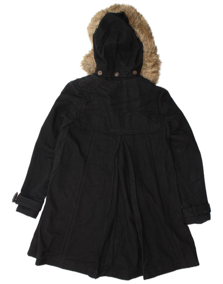 Vintage Damen Kapuzen-Dufflecoat UK 10 Kleine schwarze Wolle