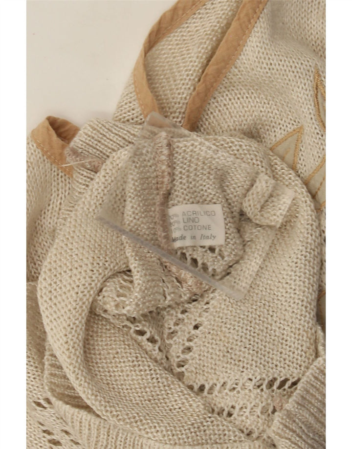 Vintage Damen Weste Tank Top UK 12 Medium Beige Floral Acryl