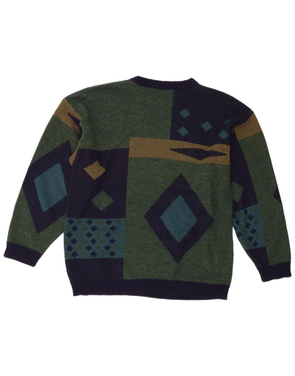 Vintage Herren Pullover mit Rundhalsausschnitt, mittelgrün, geometrisch