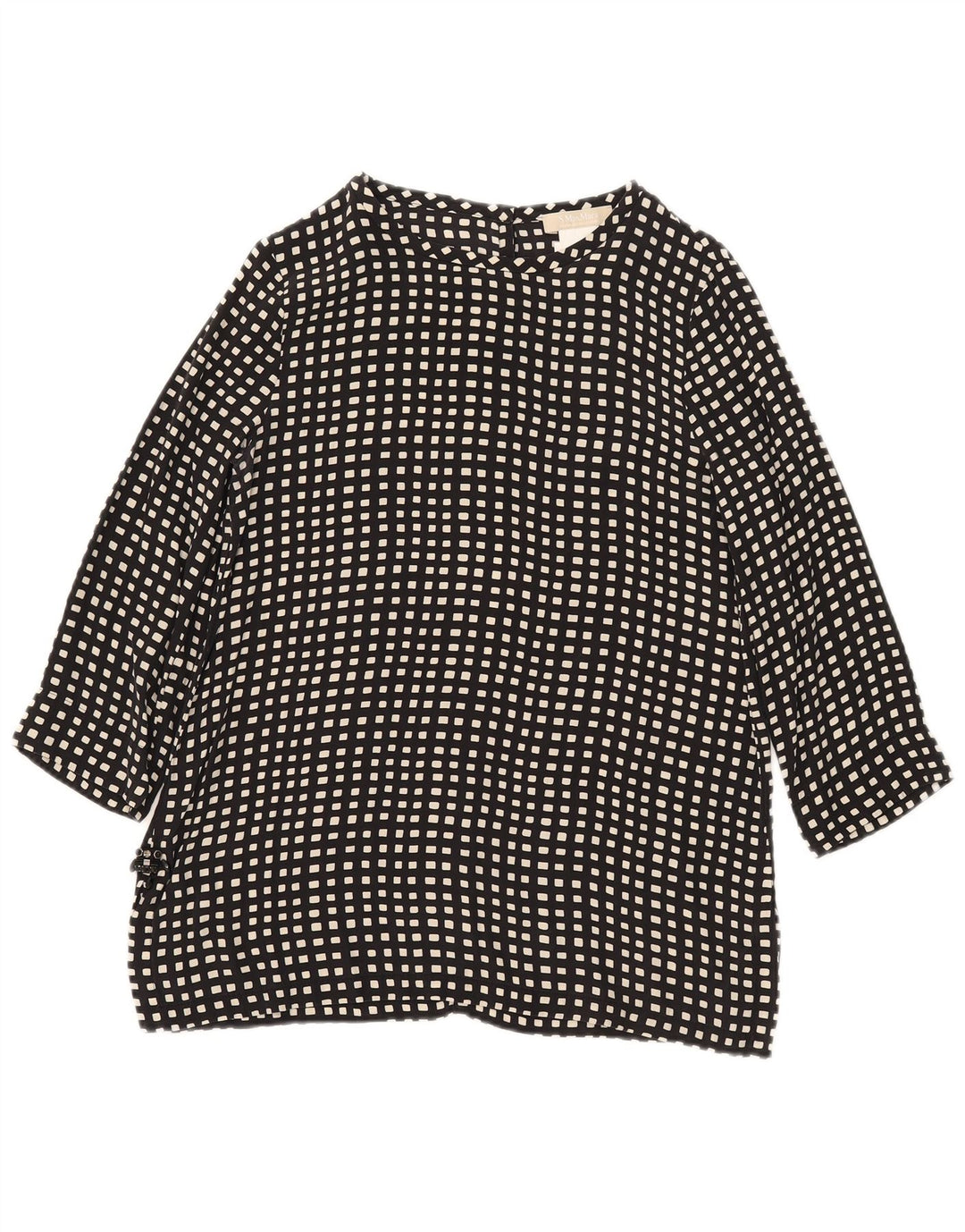 Max Mara Damen-Blusenoberteil mit 3/4-Ärmeln, Größe S, Schwarz, geometrisch, Seide