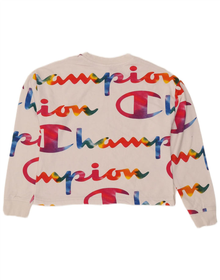 CHAMPION Womens Oversized Crop Graphic Sweatshirt Pullover UK 6 XS Weiß