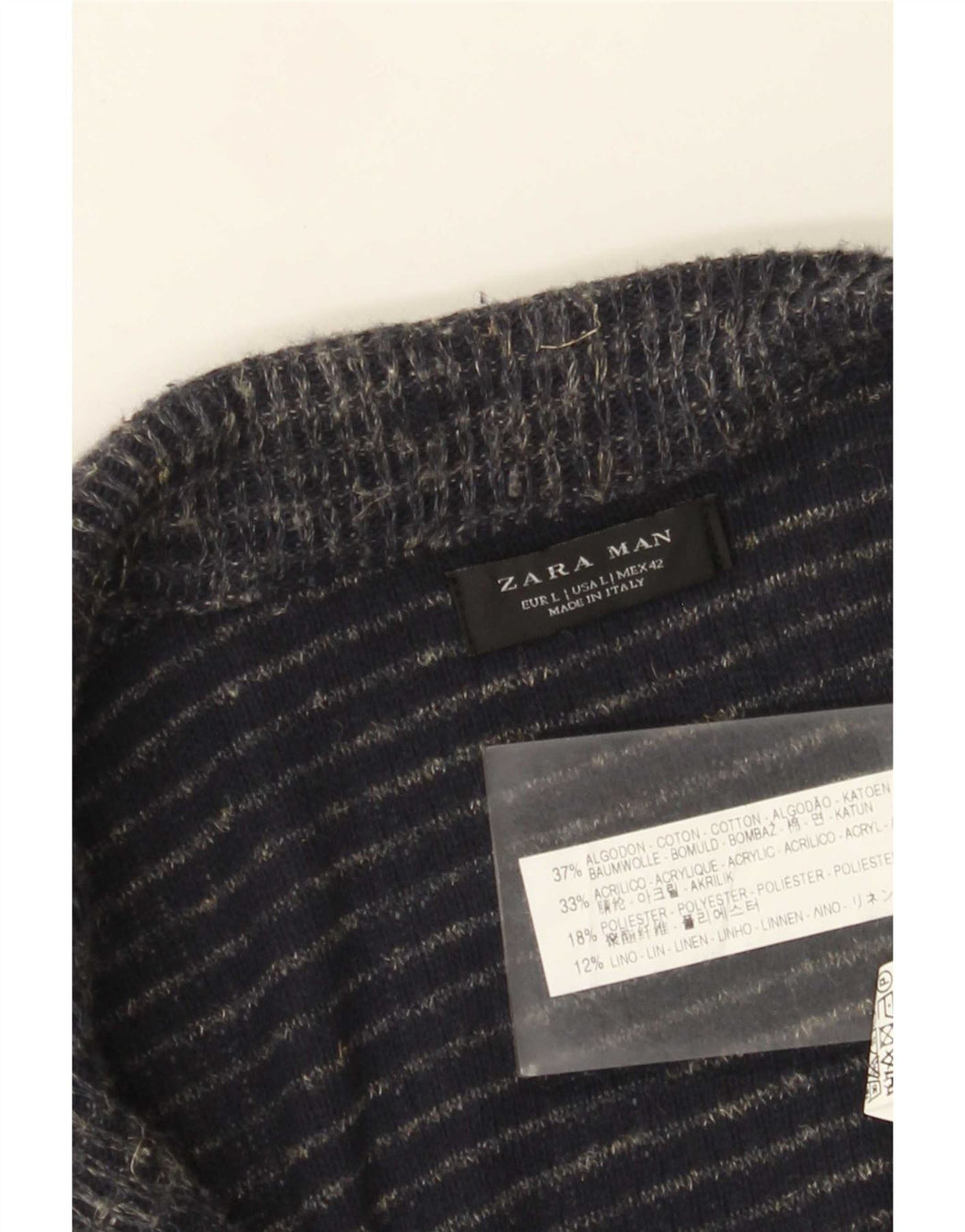 Zara Herren-Strickjacke, groß, marineblau gesprenkelte Baumwolle