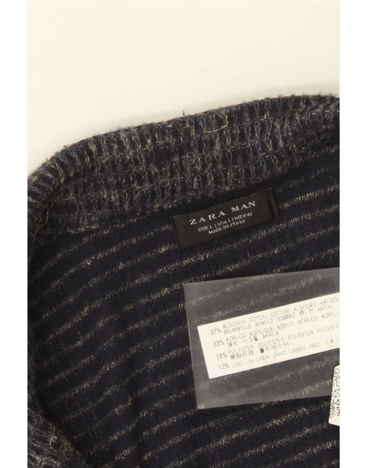 Zara Herren-Strickjacke, groß, marineblau gesprenkelte Baumwolle