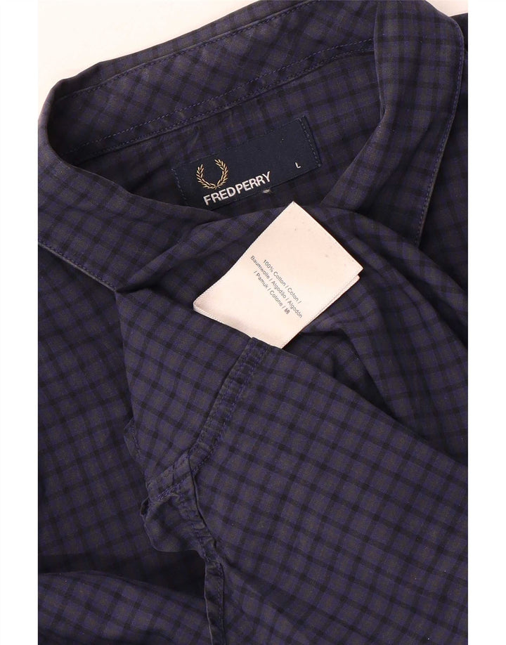 FRED PERRY Herrenhemd, groß, marineblau, Gingham-Baumwolle
