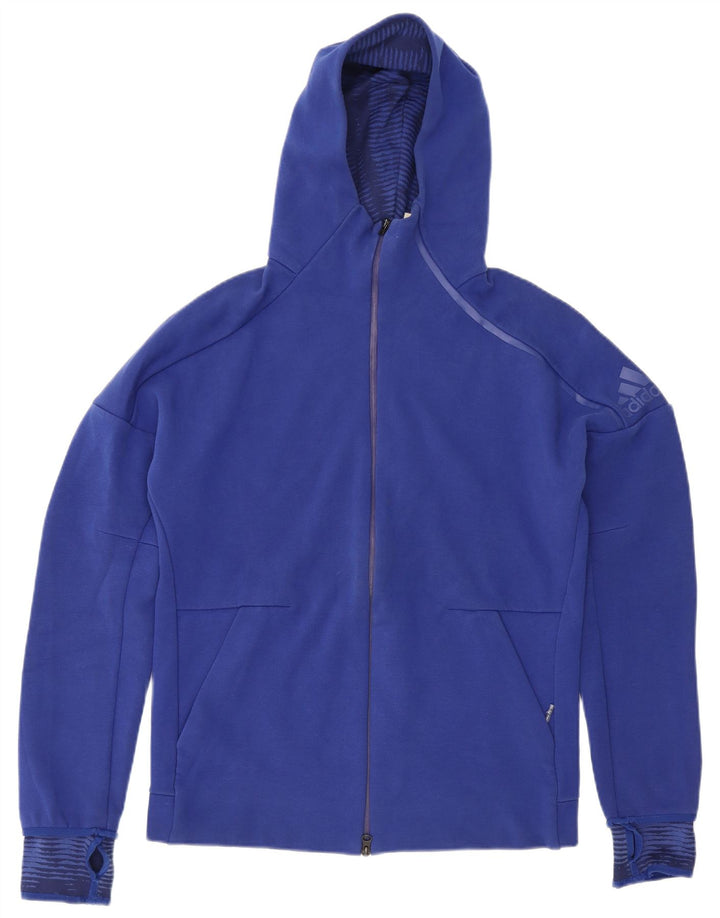 Adidas Herren-Kapuzenpullover mit Reißverschluss, mittelblaue Baumwolle